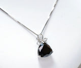 Trillion Black Cubic Zirconia Necklace Sterling Silver Butterfly , Jet Black CZ Necklace, Black Solitaire Pendant