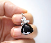 Trillion Black Cubic Zirconia Necklace Sterling Silver Butterfly , Jet Black CZ Necklace, Black Solitaire Pendant