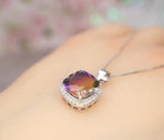 Square Ametrine Necklace - Large Lab created synthetic Ametrine Pendant Sterling Silver White gold plated #348