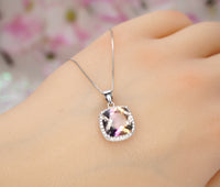 Square Ametrine Necklace - Large Lab created synthetic Ametrine Pendant Sterling Silver White gold plated #348