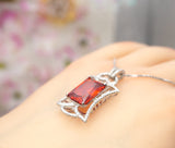 Sunstone Necklace Tangerine Sapphire Jewelry - Large High Quality Square Sterling Silver 9 CT Red Orange Sun Stone Pendant Scissor Cut #779