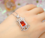 Sunstone Necklace Tangerine Sapphire Jewelry - Large High Quality Square Sterling Silver 9 CT Red Orange Sun Stone Pendant Scissor Cut #779