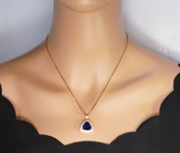 Trillion Tanzanite Necklace - Triangle Halo 10 ct Lab Created Tanzanite Pendant - Rose Gold Sterling Silver Large December Birthstone #728