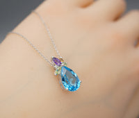 Blue Topaz Necklace - Sterling Silver Teardrop Blue Topaz Pendant - Amethyst Citrine Peridot Jewelry