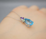 Blue Topaz Necklace - Sterling Silver Teardrop Blue Topaz Pendant - Amethyst Citrine Peridot Jewelry