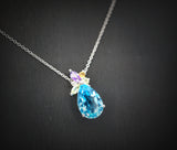 Blue Topaz Necklace - Sterling Silver Teardrop Blue Topaz Pendant - Amethyst Citrine Peridot Jewelry