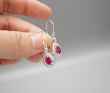 Teardrop Ruby Earrings - Sterling Silver Red Ruby Dangle Earrings