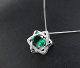 Emerald Necklace Gemstone David Star Style - May Birthstone - Lab Created Emerald Jewelry white gold coated sterling silver #318