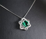 Emerald Necklace Gemstone David Star Style - May Birthstone - Lab Created Emerald Jewelry white gold coated sterling silver #318