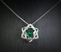 Emerald Necklace Gemstone David Star Style - May Birthstone - Lab Created Emerald Jewelry white gold coated sterling silver #318