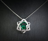 Emerald Necklace Gemstone David Star Style - May Birthstone - Lab Created Emerald Jewelry white gold coated sterling silver #318