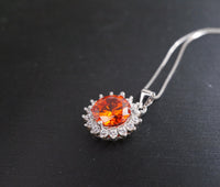 Sun stone Necklace - Sunstone Pendant - Red Orange Tangerine Sapphire Solitaire Princess Diana Style - 8 mm Sunstone Necklace #270