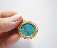 Large Genuine Turquoise Pendant - Gold Coated Sterling Silver Round Natural Green Turquoise Pendant