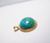 Large Genuine Turquoise Pendant - Gold Coated Sterling Silver Round Natural Green Turquoise Pendant