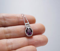 Genuine Tiny Oval Garnet Necklace - Sterling Silver Red Gemstone Jewelry