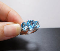 Large Genuine Blue Topaz Ring - Sterling Silver Size 7 Topaz Gemstone Ring