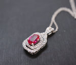 Dainy Red Ruby Necklace - Sterling Silver White Sapphire Jewelry