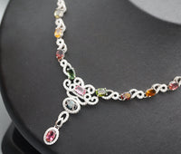 Tourmaline Necklace, Engagement Necklace, Bridal Necklace, Wedding Jewelry, Multi Gemstone Sterling Silver Statement Wedding Necklace