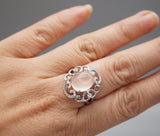 Ring Quartz Ring - Sterling Silver Natural Genuine Large Rose Quartz Adjustable Size USA size 6 ~ 8