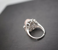 Ring Quartz Ring - Sterling Silver Natural Genuine Large Rose Quartz Adjustable Size USA size 6 ~ 8