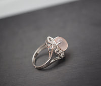 Ring Quartz Ring - Sterling Silver Natural Genuine Large Rose Quartz Adjustable Size USA size 6 ~ 8