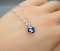 Gorgeous Tanzanite Necklace - Sterling Silver Solitaire 8mm 2 Ct Round Manmade Tanzanite Jewelry - Vivid Tanzanite Gemstone #264