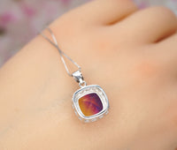 Square Ametrine Necklace - Large Lab created synthetic Ametrine Pendant Sterling Silver White gold plated #348