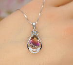 Ametrine Necklace - 925 Sterling Silver Teardrop Flower Lab Created Ametrine Pendant