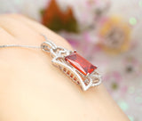 Sunstone Necklace Tangerine Sapphire Jewelry - Large High Quality Square Sterling Silver 9 CT Red Orange Sun Stone Pendant Scissor Cut #779