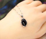 Black Onyx Necklace - Full Sterling Silver Large Genuine Onyx Jewelry #272