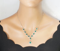 Luxury Emerald Necklace - Bridal Emerald Jewelry - Wedding Teardrop Emerald Necklace Set