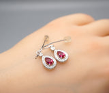 Teardrop Ruby Earrings - Sterling Silver Red Ruby Dangle Earrings