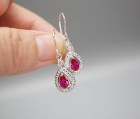 Teardrop Ruby Earrings - Sterling Silver Red Ruby Dangle Earrings