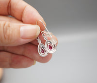 Teardrop Ruby Earrings - Sterling Silver Red Ruby Dangle Earrings