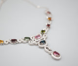 Tourmaline Necklace, Engagement Necklace, Bridal Necklace, Wedding Jewelry, Multi Gemstone Sterling Silver Statement Wedding Necklace