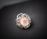 Ring Quartz Ring - Sterling Silver Natural Genuine Large Rose Quartz Adjustable Size USA size 6 ~ 8