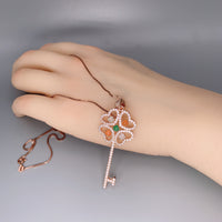 Genuine different color jade key Necklace Rose gold Coated Sterling Silver