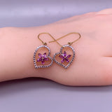 Genuine Amethyst Earrings , Gold coated Sterling Silver Amethyst Heart Earrings , Purple Flower Gold Earrings