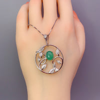 Natural Green Agate Necklace Sterling Silver Large Round Multi Leaves Leaf High Energy Genuine Green Onyx Necklace