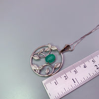 Natural Green Agate Necklace Sterling Silver Large Round Multi Leaves Leaf High Energy Genuine Green Onyx Necklace