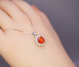 Sun stone Necklace - Sunstone Pendant - Red Orange Tangerine Sapphire Solitaire Princess Diana Style - 8 mm Sunstone Necklace #270