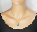 Teardrop Topaz Necklace Sterling Silver 6 CT 18K White Gold Plated Lab Created Swiss Blue Blue Topaz Pendant #782