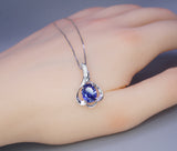 Tanzanite Necklace - 18KGP @ Sterling Silver - Oval Blue Tanzanite Pendant - Flower Petal - December Birthstone #463