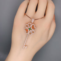 Genuine different color jade key Necklace Rose gold Coated Sterling Silver