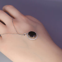 Onyx Necklace, genuine black oval cut High Energy Sterling Silver Necklace