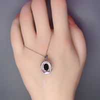 Onyx Necklace, genuine black oval cut High Energy Sterling Silver Necklace