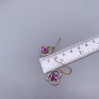 Genuine Amethyst Earrings , Gold coated Sterling Silver Amethyst Heart Earrings , Purple Flower Gold Earrings