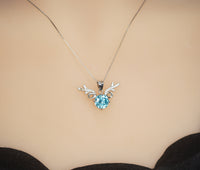 Aquamarine Necklace - High Quality Sterling Silver 2 CT Blue Deer Antler Pendant - Blue Aquamarine Pendant #277