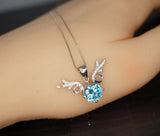 Aquamarine Necklace - High Quality Sterling Silver 2 CT Blue Deer Antler Pendant - Blue Aquamarine Pendant #277