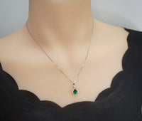 Tiny Sterling Silver Emerald Necklace - Teardrop Emerald Pendant - May Birthstone Petal Leaf Green Gemstone Jewelry - 18KGP #287